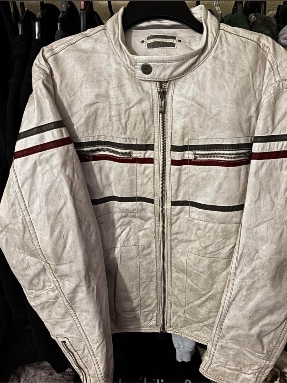 Menswear White Leather jacket Large